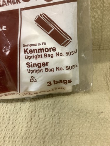Paper Bags, Pack of 3 for Kenmore 50341 & Singer SUB-2 Vacuums - Picture 2 of 3