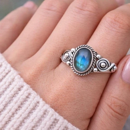 Labradorite Gemstone Love Ring Handmade 925 Sterling Ring Gift For Her Jewellry