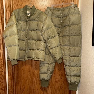 #ad Vintage Men#x27;s Cabela#x27;s Premier Goose Down Puffer Jacket amp; Pants Set Tan SIZE L $99.99