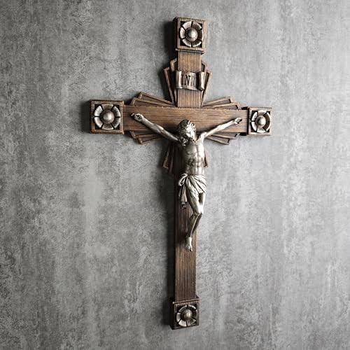 BC Katholisches Kruzifix Wandkreuz, Jesus Christus 12,3L" x 7,5B" Holz mit Metall - Bild 7 von 8