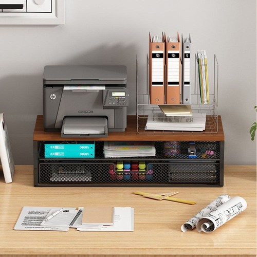 2 Tier Computer Monitor Stand Riser with Drawer Desk Organizer Monitor Riser - Afbeelding 10 van 16
