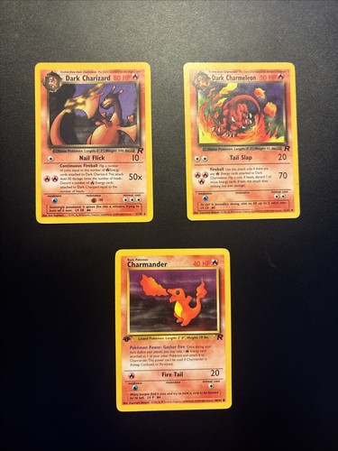 Charmander 1st Ed (NM) Dark Charmeleon (MP) & Dark Charizard (LP) (Team Rocket) - Picture 1 of 8