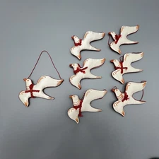 7 VTG Chinese Painted Silk Seagull Dove Bird Ornaments Christmas Kitsch MCM lot