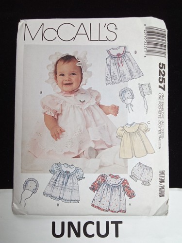 McCALL'S UNCUT Pattern 5257 Infant Baby All Sizes Dress Panty Bonnet Pinafore FF
