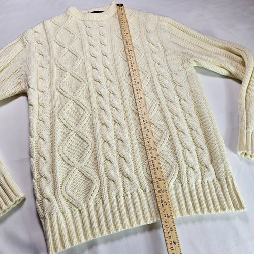 Sears Sportswear Cable Knit Sweater Men’s M Tall Ivory Fisherman Pullover - Picture 2 of 11