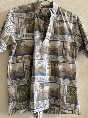 #ad Vintage Reyn Spooner Medium Hawaiian Theme Reverse Print 30 Years Old Pull Over $23.00