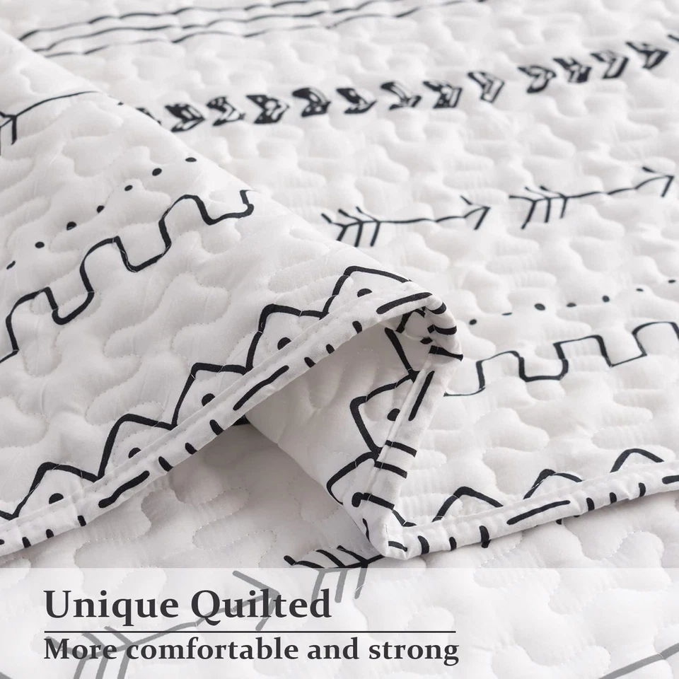 Juego de edredón blanco tamaño king 3 piezas, diseño bohemio con p... geométrico blanco y negro Foto 3 de 4