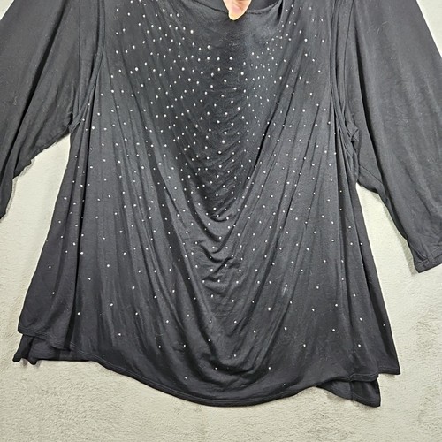 Design History Dazzling Black Draped Sparkly Front 3/4 Slv Flowy Tunic Sz 3X - Picture 3 of 14