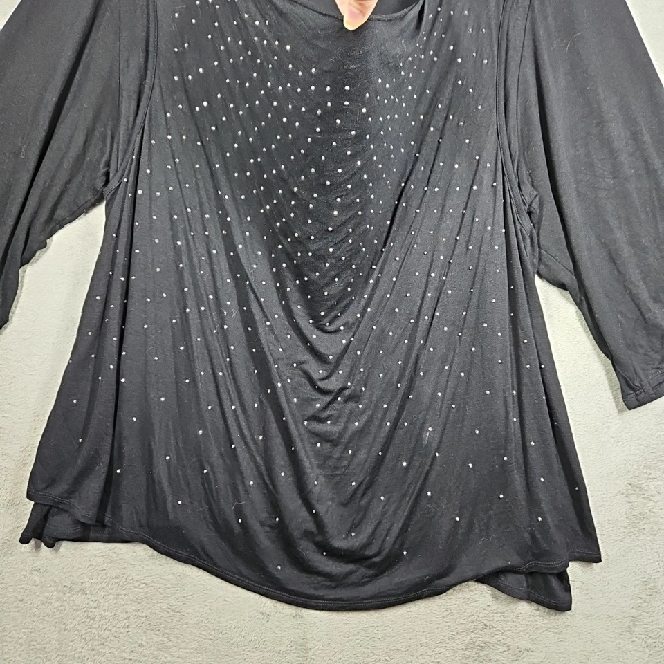 Design History Dazzling 黑色垂褶闪亮正面 3/4 Slv Flowy 束腰外衣 尺寸 3X  — 第 3/4 张图片