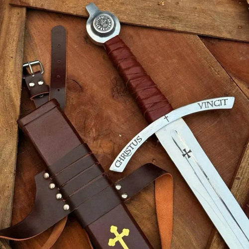 Espada Vikinga Real Medieval Damasco Acero Hecha a Mano con Cuero, Espada Vikinga, - Imagen 3 de 4