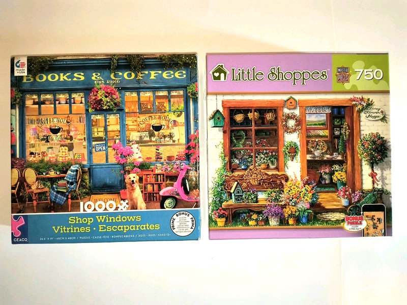 Lot Of 2 Book Store & Floral 1000 Pc And 750 Pc Puzzles