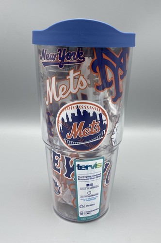 New York Mets Tervis Tumbler Large 24oz Double Wall With Lid Mr Met Logo - Picture 1 of 7