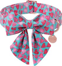 Valentine's Day Dog Collar with Bow Tie Love Heart Pattern Bowtie Large 