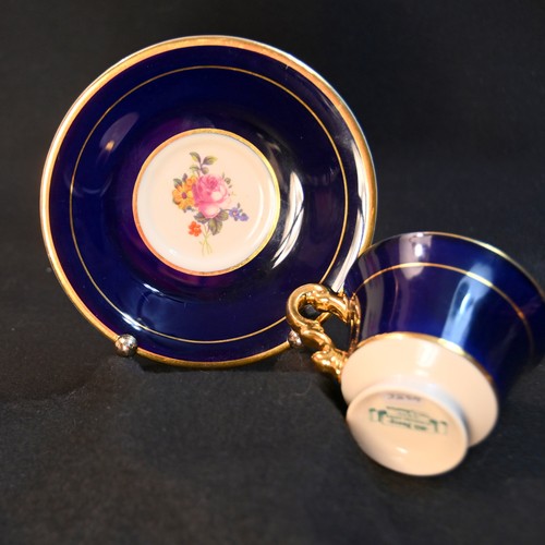 Syracuse China O.P.Co. Cobalt Blue Floral Cup & Saucer 1920-1960 Old Ivory USA - Picture 10 of 24