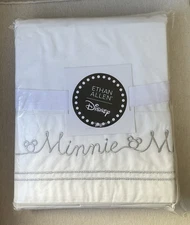 Ethan Allen Minnie Mouse Twin Sheet Set Retired White/Silver Embroidered NEW