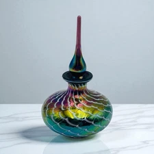 Vintage Iridescent Swirl Avita Inc Corning NY Perfume Bottle 5.5”