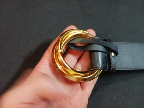 Salvatore Ferragamo Cinturón Mujer 3 Anillos Cuero Con Hebilla Dorada Cuero NEGRO - Imagen 13 de 17