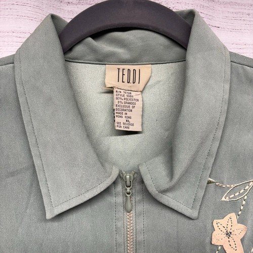 VTG Teddi Green zip front embroidered floral blazer jacket size xl - Picture 2 of 10