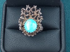 Artisan Sterling Silver Ring w. Prong Set Turquoise Stone: Size 6.5