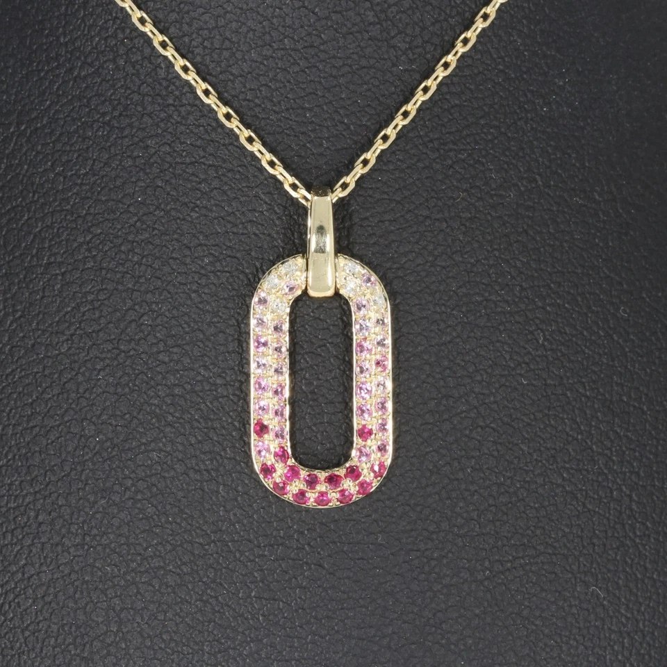 Wert 2080 € Brillant Saphir Rubin Anhänger & Kette 585 14 Karat Gelb Gold xxyy - Bild 2 von 4