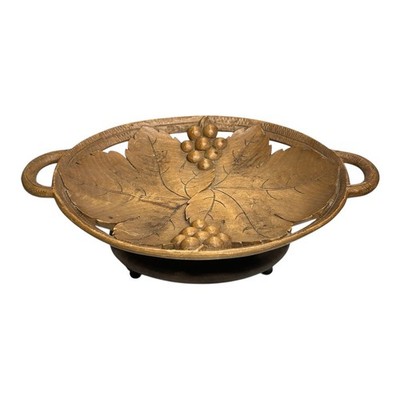 Wooden decorative bowl & music box THORENS Switzerland  grape and leaf 1940 s