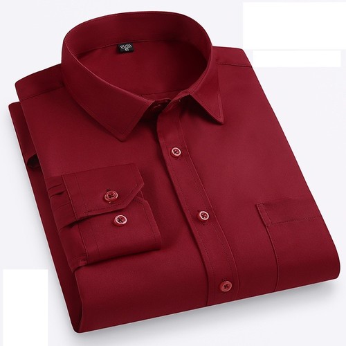 Mens Dress Shirts Long Sleeves Formal Ice-Silk No Iron Elastic Casual Shirts Top - Bild 15 von 34