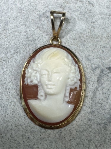 AMEDEO SCOGNAMO 14K Gold Italien geschnitzte Muschel Kamee Brosche Anhänger Anstecknadel D58 - Bild 2 von 9