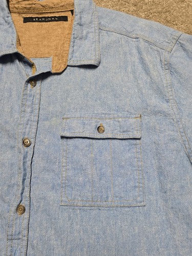 VTG Y2K Sean John Chambray Denim Button Up Shirt Mens 3XL Blue Hip Hop Skater - Picture 8 of 16