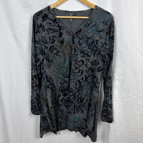 Sno Skins Tunika Oberteil Damen XL grau bunt abstraktes Muster Langarm Stretch - Bild 1 von 10
