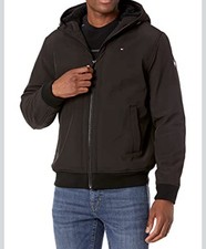 Tommy Hilfiger Mens M Black Hooded Full Zip Jacket 3 Layer Water Wind Resist