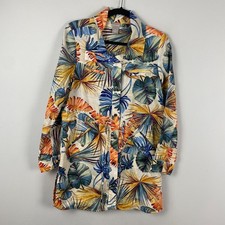 Chicos Palm Print Hawaiian Linen Utility Jacket Size 0 US Small