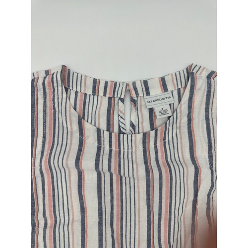 Liz Claiborne Linen Shirt For Women Sz S Sleeveless Crew Neck Striped Multicolor - Picture 6 of 6
