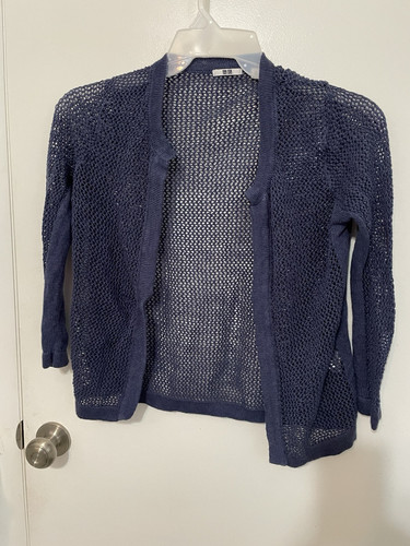 Uniqlo Damen Strickjacke dunkelblau 100% Leinen offen Waffelmuster - Bild 1 von 8
