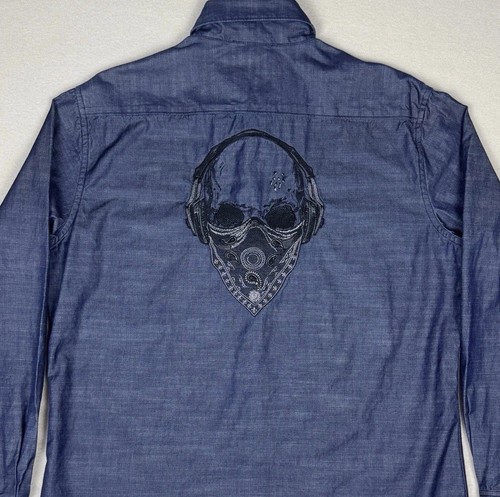 Robert Graham Para Hombres Abotonado Industrial Calavera Denim Manga Larga Puño Abatible Talla M - Imagen 2 de 13