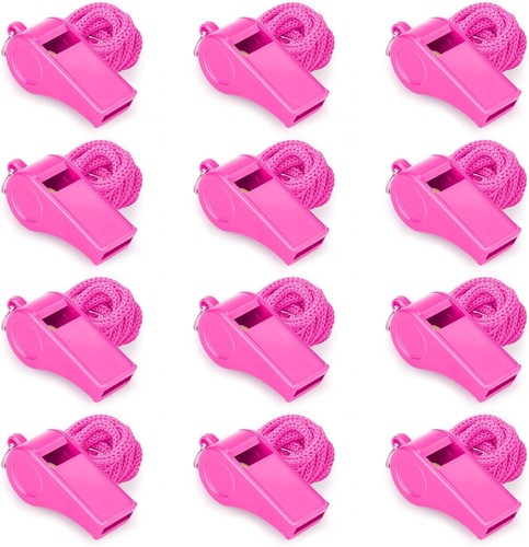 12er Pack Pink Loud 120dB Kunststoff Pfeifen mit Schlüsselband - Hohe Sicherheit