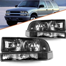 Black Headlights Bumper Headlamps For 1998-2005 CHEVY S10 BLAZER Assembly Sets