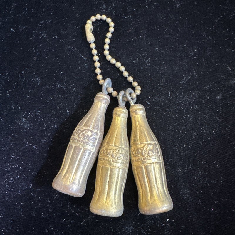 3 Vintage Miniature Brass COKE COCA COLA Bottle Charms Pendant Keychain 1 1/2"