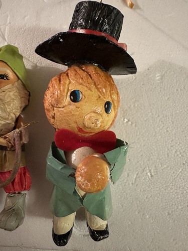 2 Vintage Paper Mache Ornaments Elf Christmas - Picture 3 of 4