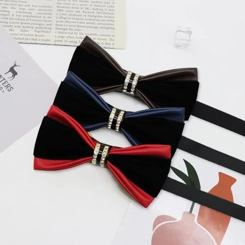 Pajarita de cuero PU con decoración de diamantes de imitación esmoquin para hombres pre marrón Foto 4 de 4