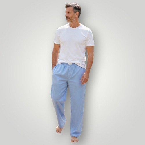 Pigiama pantalone J.Crew end-on-end cotone gamba larga XL blu chiaro salotto fondo notte - Foto 1 di 8