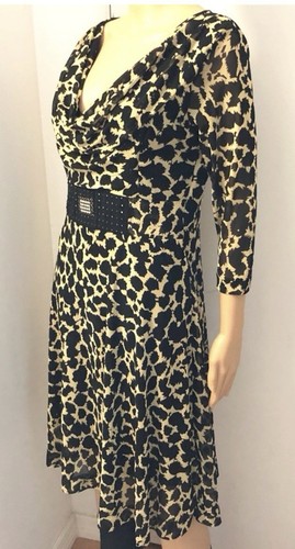 Handmade By Marcia Modenese Black Brown Animal Print Silk Mesh Sheath Dress Sz M - Picture 5 of 10