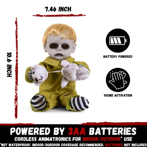 Halloween Animatronic 10inch Creepy Boy Doll, Halloween Animated Decorations ... - Picture 4 of 6