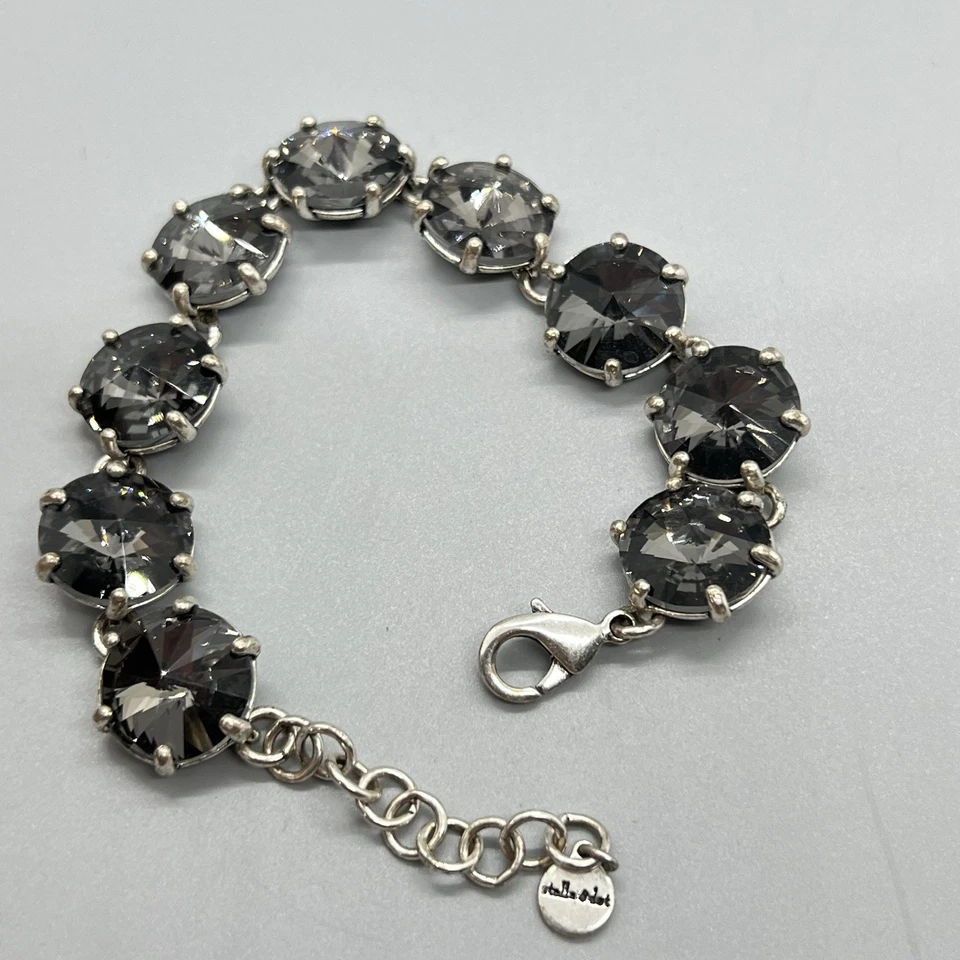 Pulsera Stella Dot Gris Cristal Cristal Tono Plata Eslabón Distintivo Ajustable Foto 3 de 4