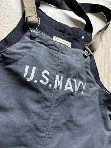 VTG WWII 1940s US Navy Deck Overalls Bib M WW2 40s USN Stencil Clasp Closure - Picture 4 of 12