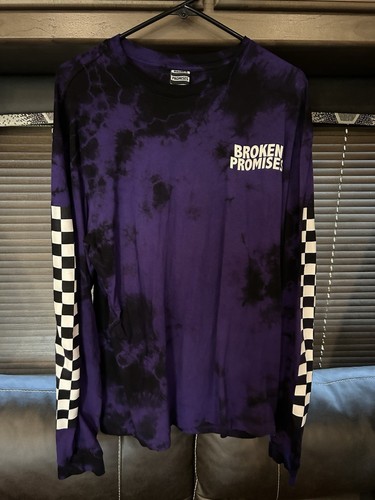 Broken Promises kariertes lila & schwarzes Batik Langarmhemd Herren Größe XL