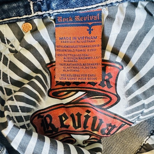Rock Revival Tomek Slim Straight Jeans Men's 38”x31” Medium Wash Stretch Nice - Picture 6 of 10