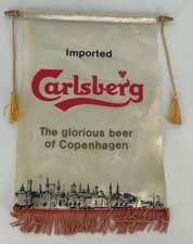 RARE Vintage Satin/Silk Carlsberg Beer Advertising Banner 9” Wide x 14” High