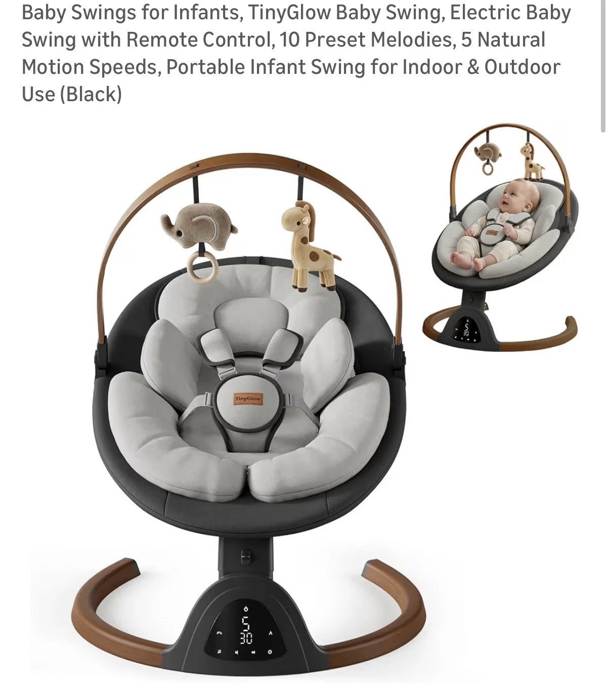 TinyGlow Electric Baby Swing Remote Control Music Portable Black
Opens in a new window or tab