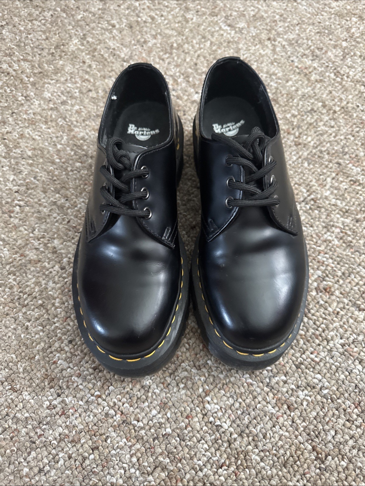Dr. Martens 1461 Black Polished Smooth Leather Platform Shoes size 8