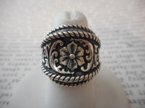 Relios Carolyn Pollack Sterling Chased Floral Rope Saddle Setting Ring 514K - Picture 4 of 10